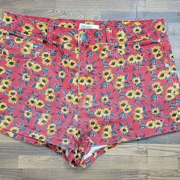 Forever 21 Premium Denim sunflower print shorts size 26 - Picture 2 of 9